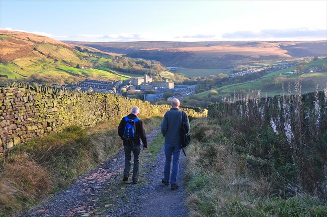 Colne Valley walk - view over Marsden from Huck Hill