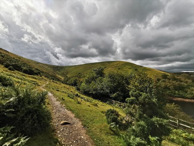 Looking south west along the shore of Meldon Reservoir