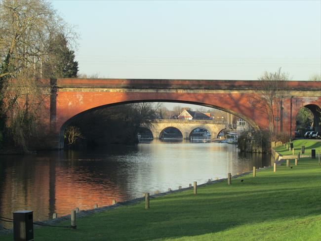 Maidenhead - the railway bridge, with the road bridge in the background.