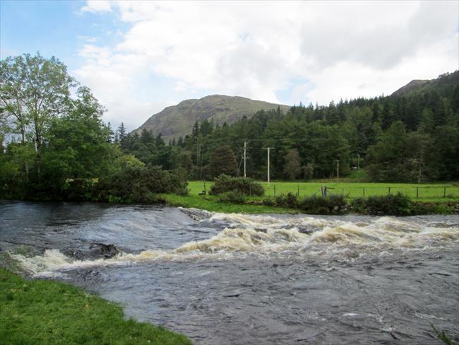 view from track beside River Echaig, looking towards Uig Wood and Puck's Glen