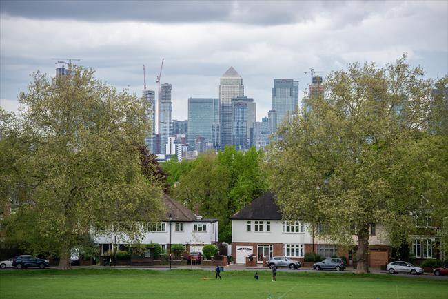 The view across the river to Canary Wharf