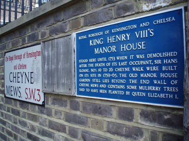 Plaque at entrance to the site of King Henry VIII's manor house