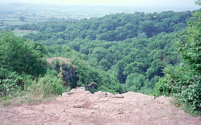 This fine view from the top of Ebbor Gorge (waypoint 5) looks out over the Somerset Levels