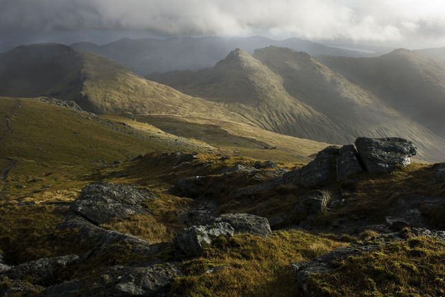 Ben Narain and the Cobbler (Ben Arthur), from the south flank of Ben Ime