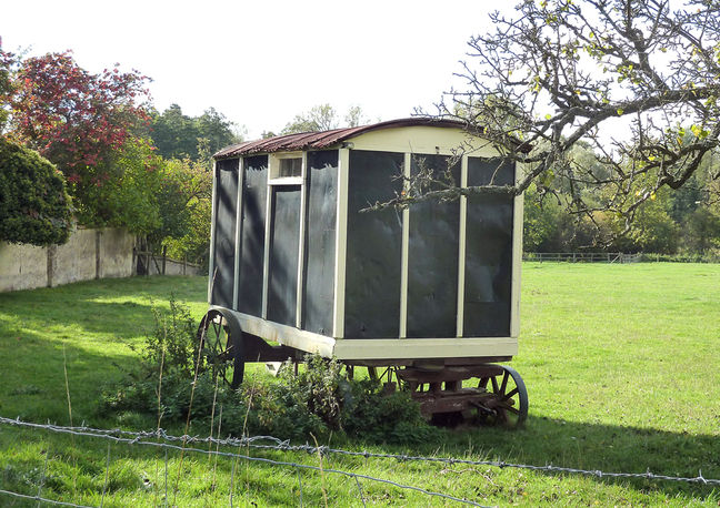 Restored shepherd's hut in the village of Netton