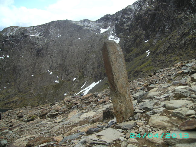 Stone column, marking the path junciton of the PYG track,Miner's track and optional ascent to the summit.