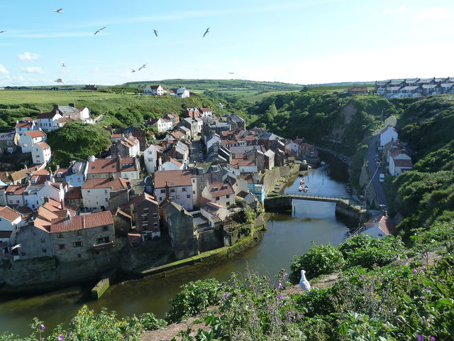 View of the picturesque village of Staithes from the National Trust’s Cowbar Nab headland.