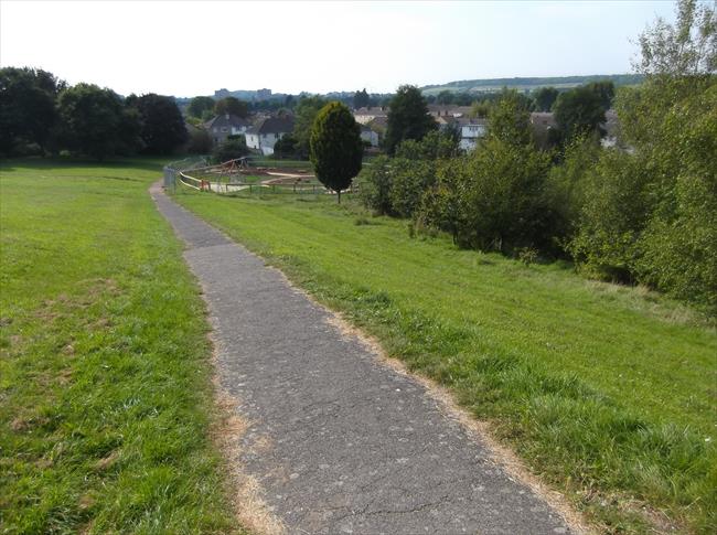 Views over Okebourne Open Space showing the play area.