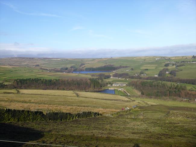 Looking across the Holme Valley over Brownhill Reservoir to Digley Reservoir from the side of Crow Hill