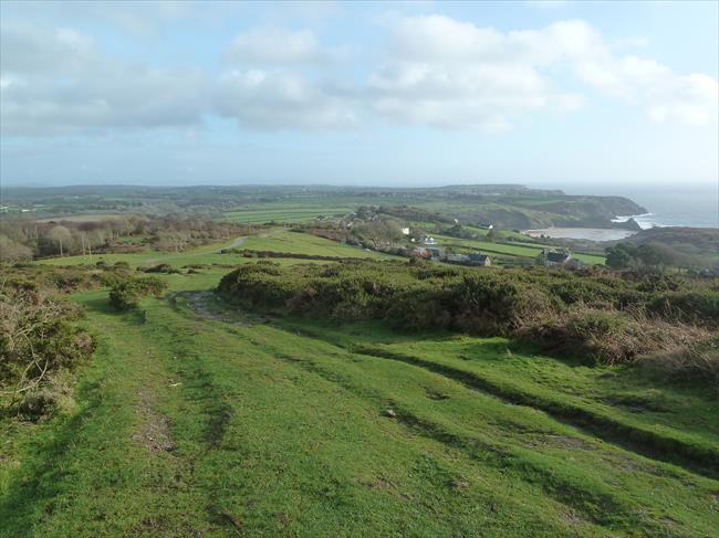 View back towards Three Cliffs Bay from Cefn Bryn